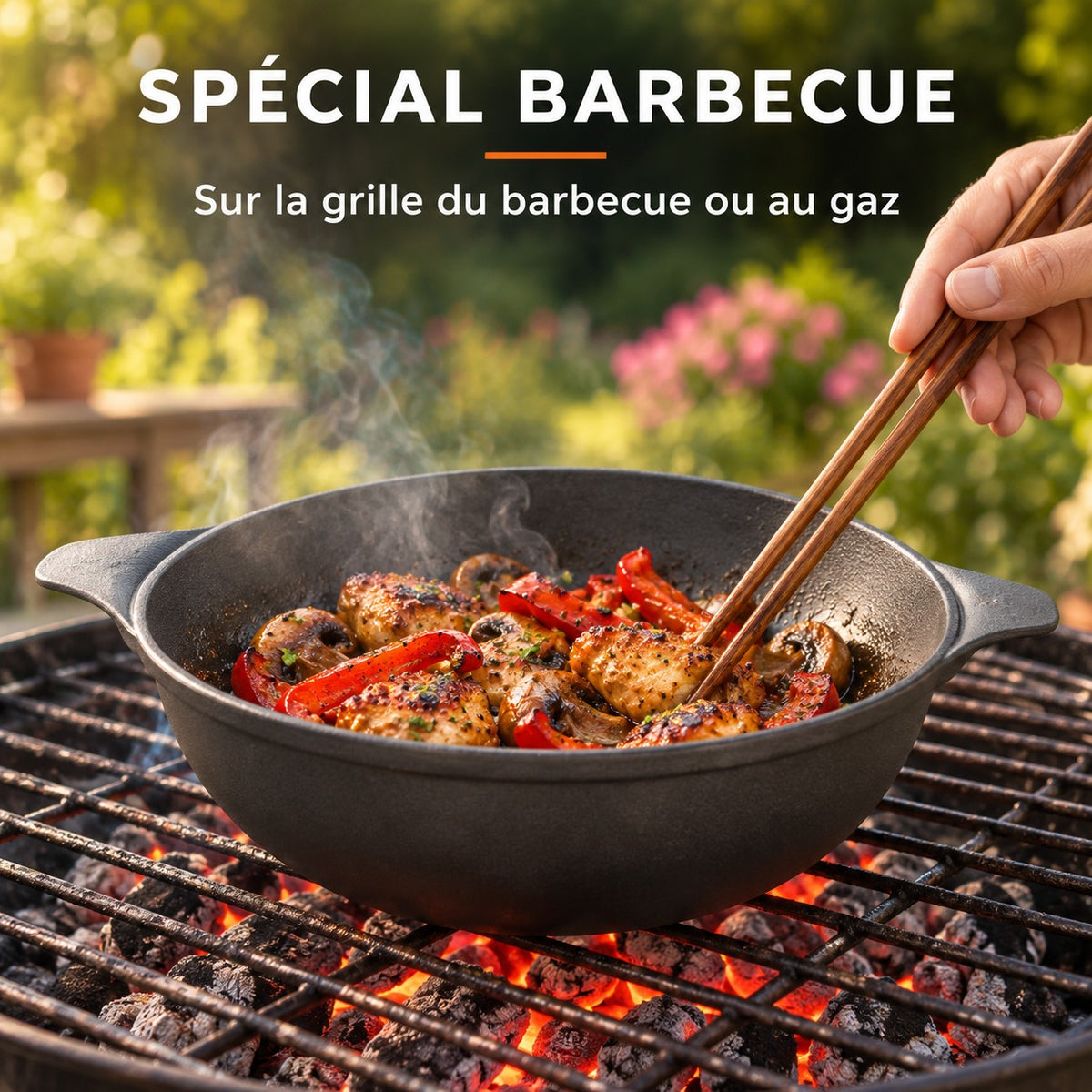 Le Maisan Wok Cuisson Barbecue, SPÉCIAL BARBECUE : Sur la grille du barbecue ou au gaz
