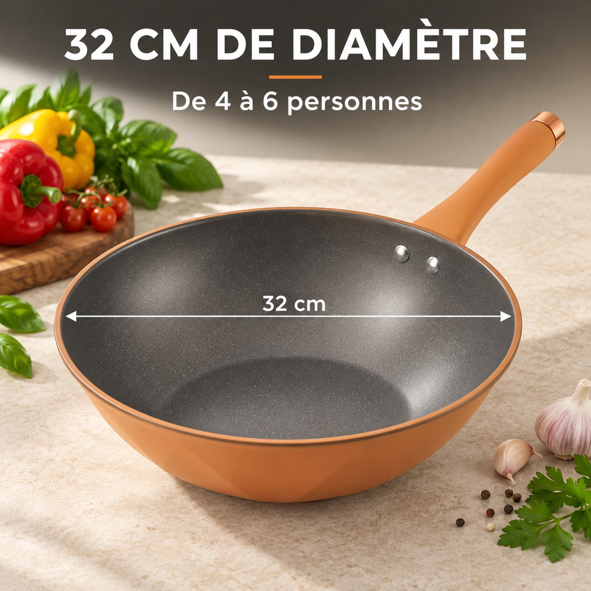 Wok qualité professionnelle, 32 CM DE DIAMÈTRE : De 4 à 6 personnes
