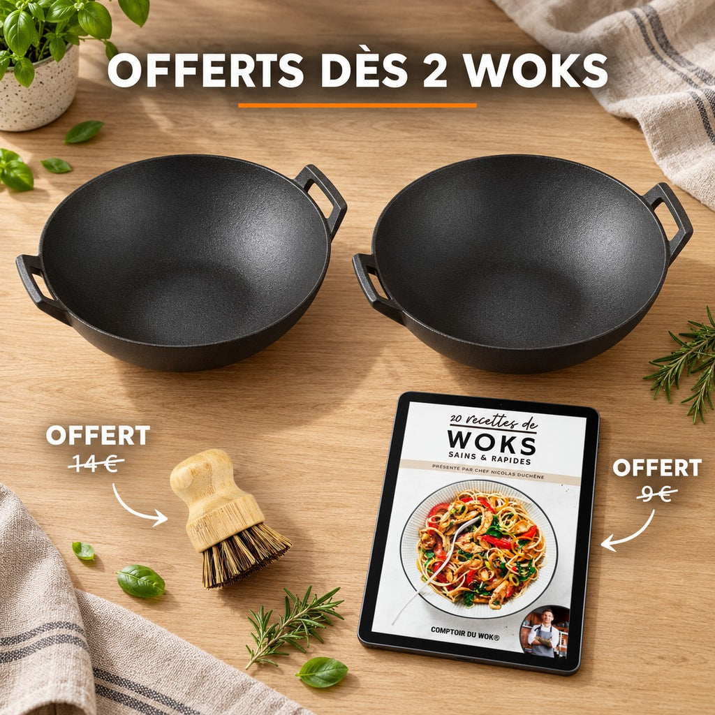 Le Tekari Wok sans Manche, OFFERTS DÈS 2 WOKS · OFFERT · 14 € · OFFERT · 9 €