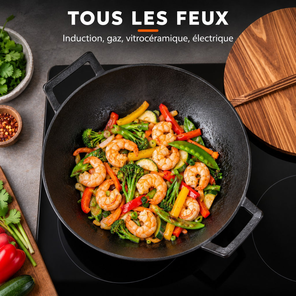 Le Tekari Wok sans Manche, TOUS LES FEUX : Induction, gaz, vitrocéramique, électrique