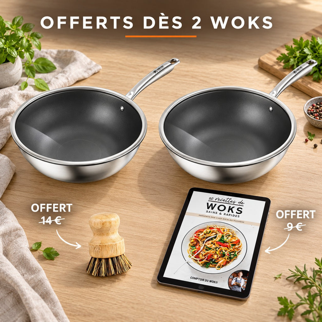Wok titane, OFFERTS DÈS 2 WOKS · OFFERT · 14 € · OFFERT · 9 €