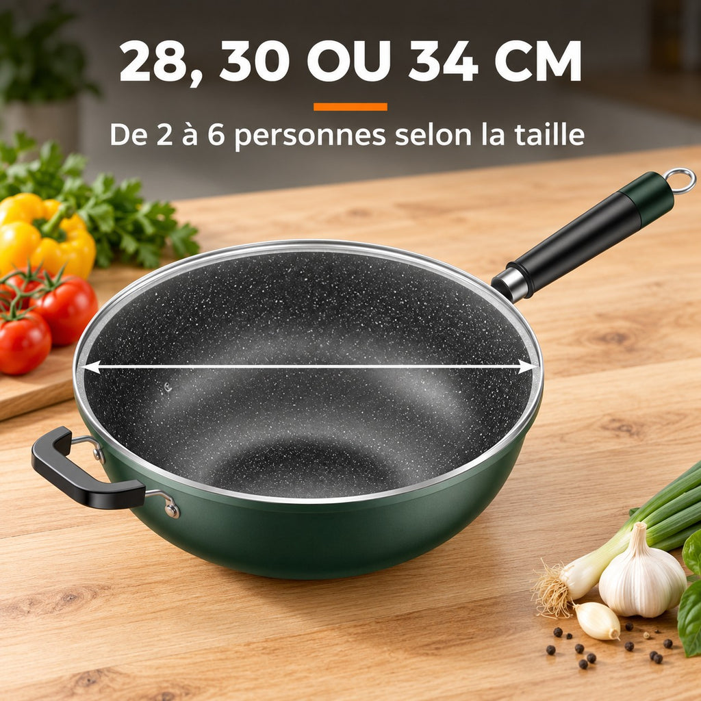 Wok vert foncé, 28, 30 OU 34 CM : De 2 à 6 personnes selon la taille