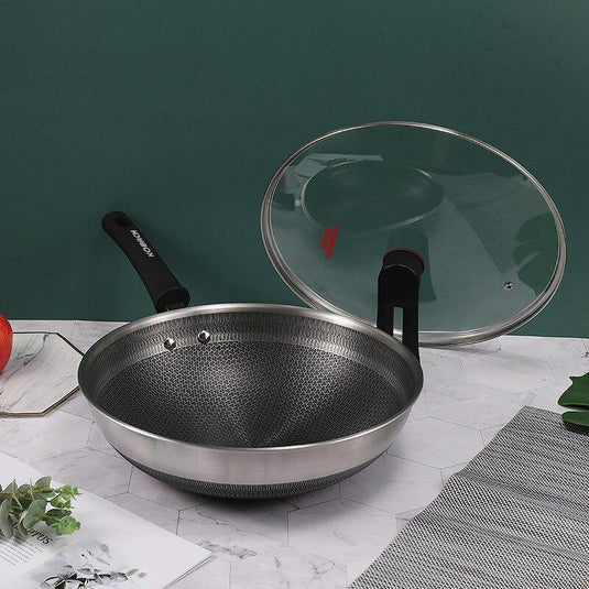 Wok Acier Inox avec Couvercle Verre