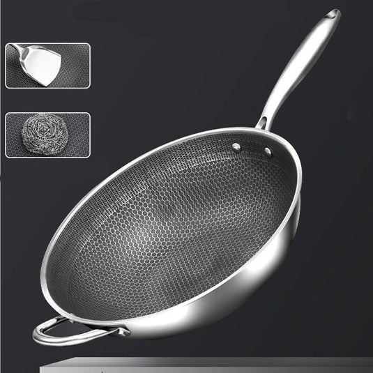 Wok en Métal Inox Revêtement Alvéolé