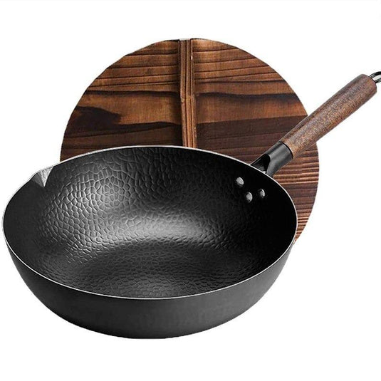 Wok 32 cm en acier brut induction avec contre poignée revêtement cire  d´abeille - Tom Press