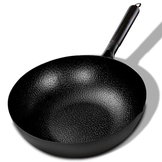 Poêle Wok En Fonte, Aucun Fond Plat Chimique Poêle À Sauter Avec 2 Poignées  Et Couvercle En Bois Pour Cuisinières Électriques, À Induction Et À Gaz