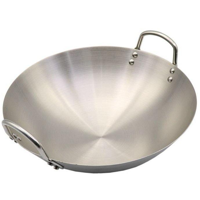 Le Tate Wok de 36 cm en acier inoxydable avec deux poignées métalliques