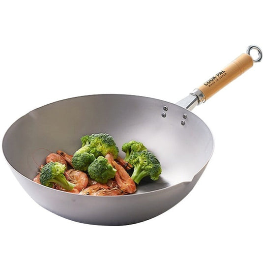 Poêle Wok en Fonte 30cm Manche Bois