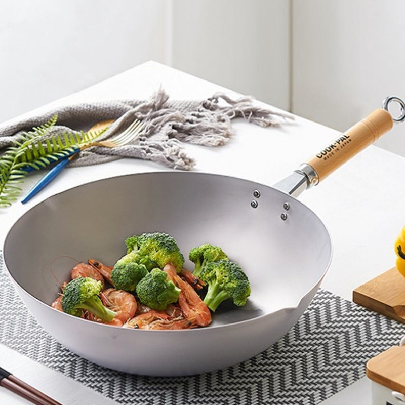 Wok avec Poignée Bois